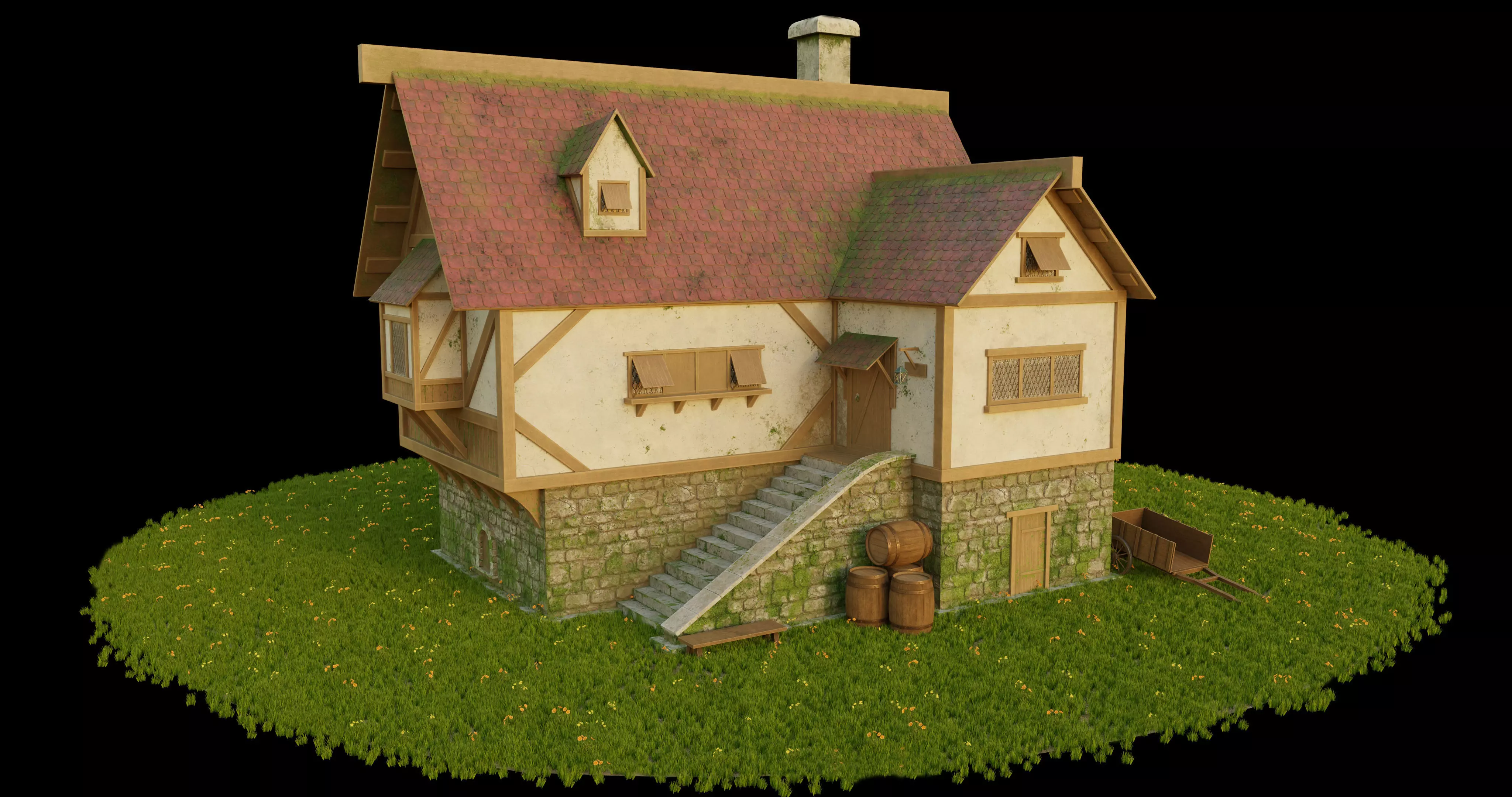 Medievel house Low-poly 3D model_0