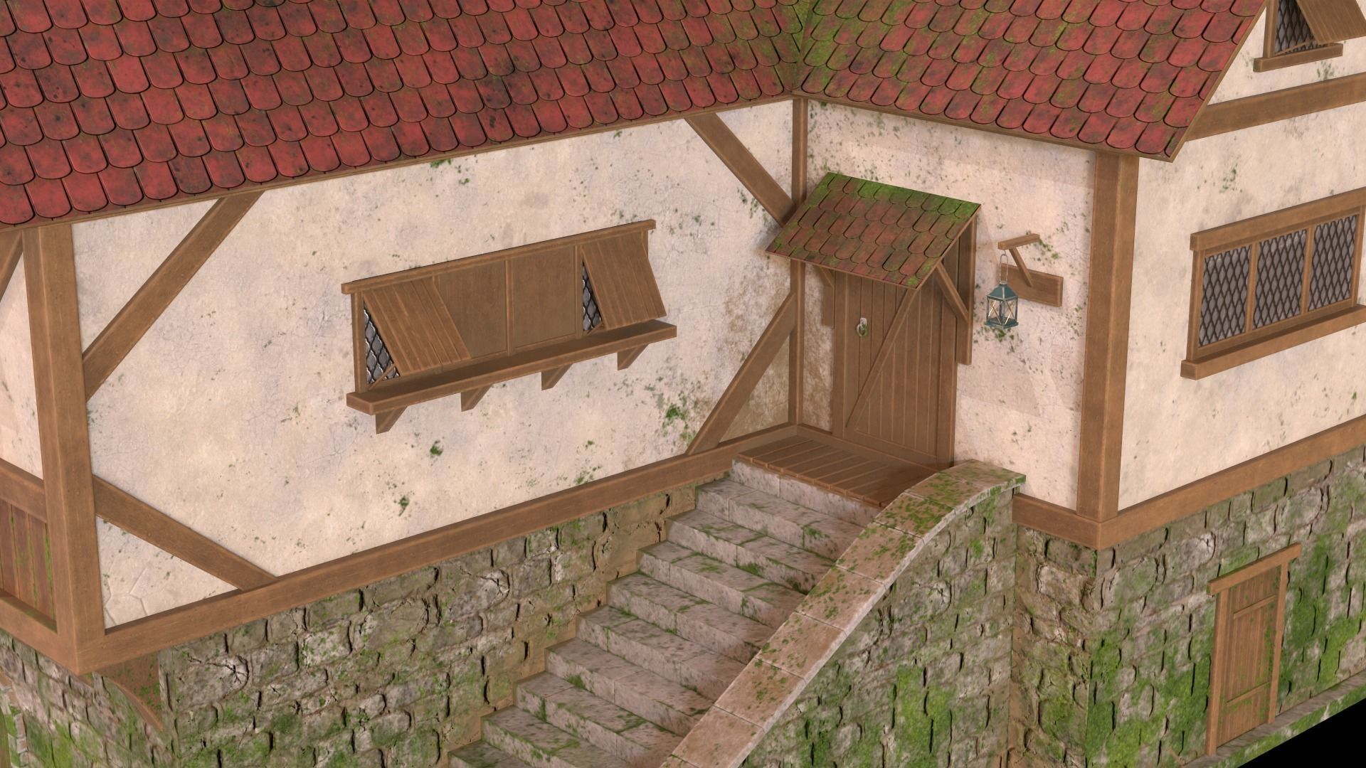 Medievel house Low-poly 3D model_5