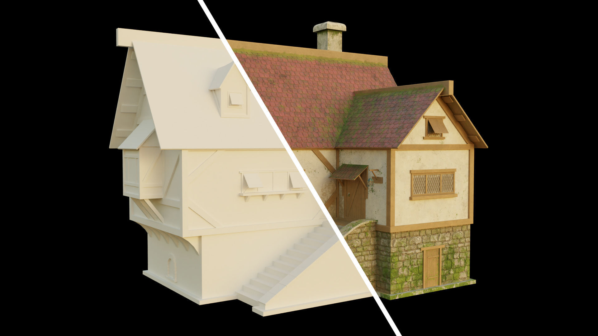 Medievel house Low-poly 3D model_2
