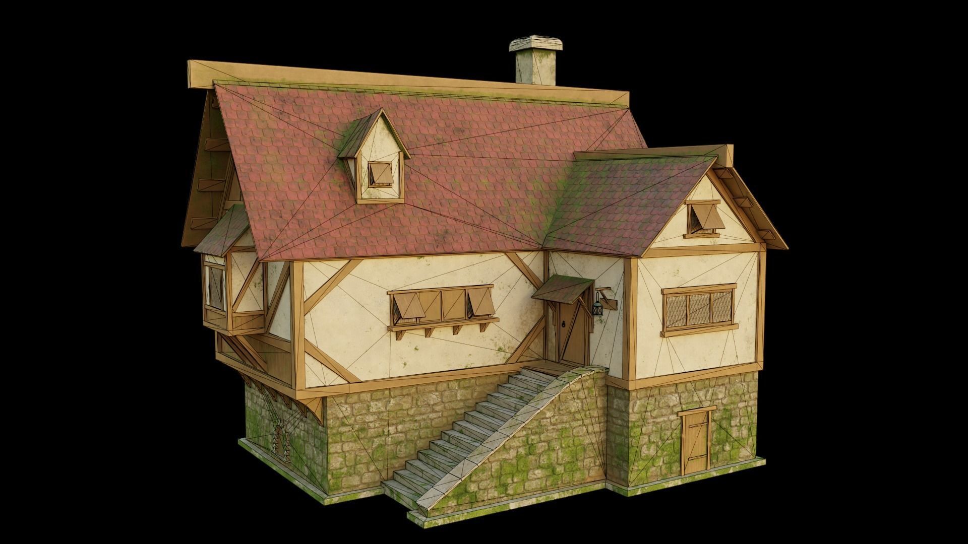 Medievel house Low-poly 3D model_7