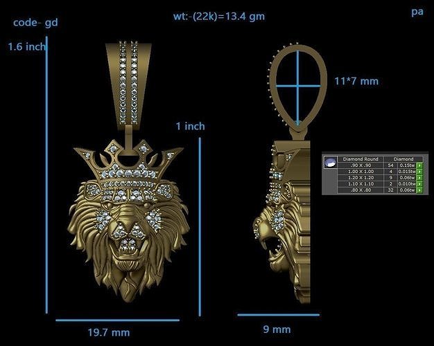 LION DIMOND PENDENT  3D print model