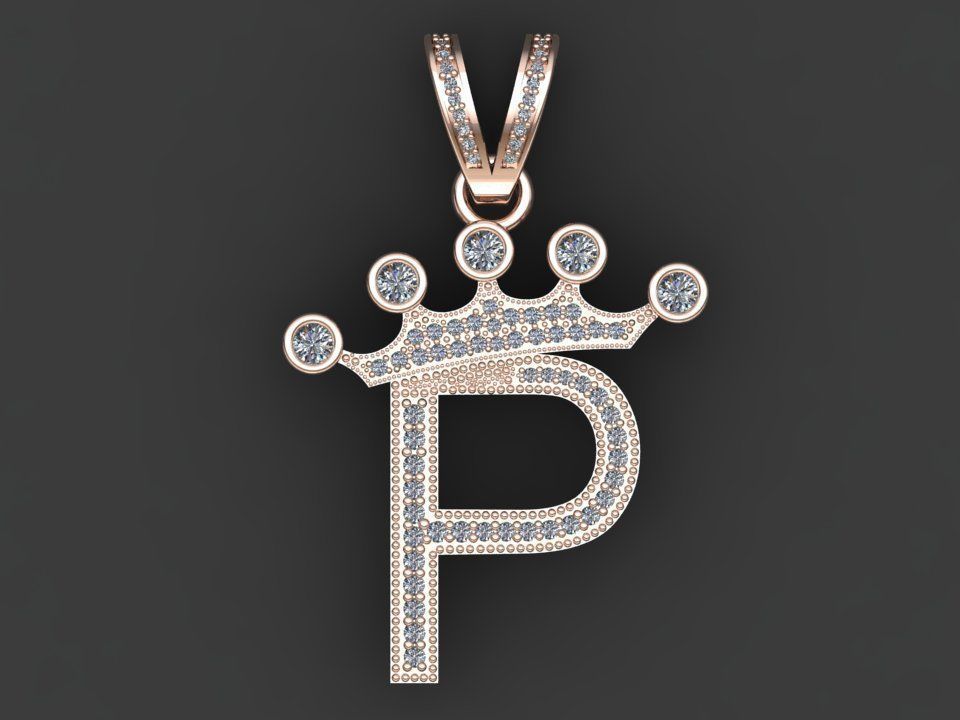 P letter pendant 3D print model_17