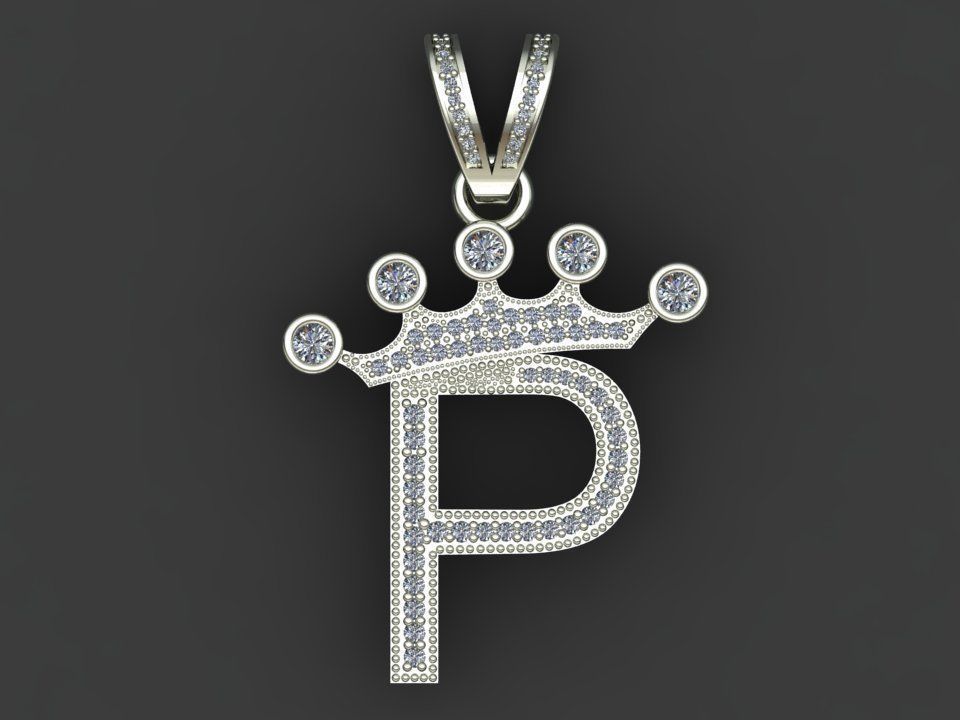 P letter pendant 3D print model_16