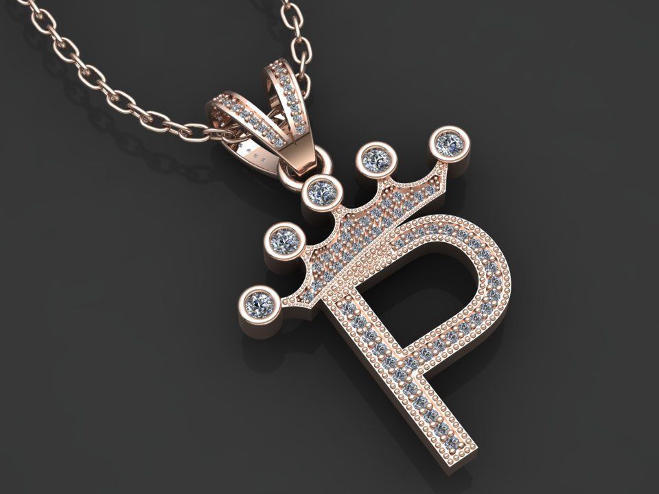P letter pendant 3D print model_3