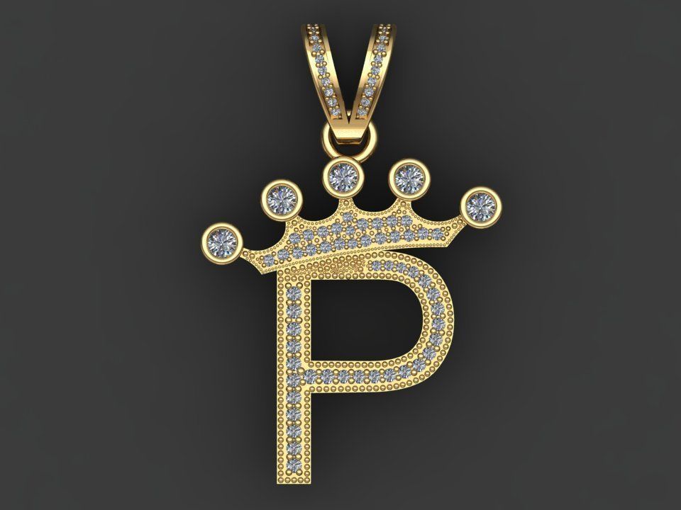 P letter pendant 3D print model_15