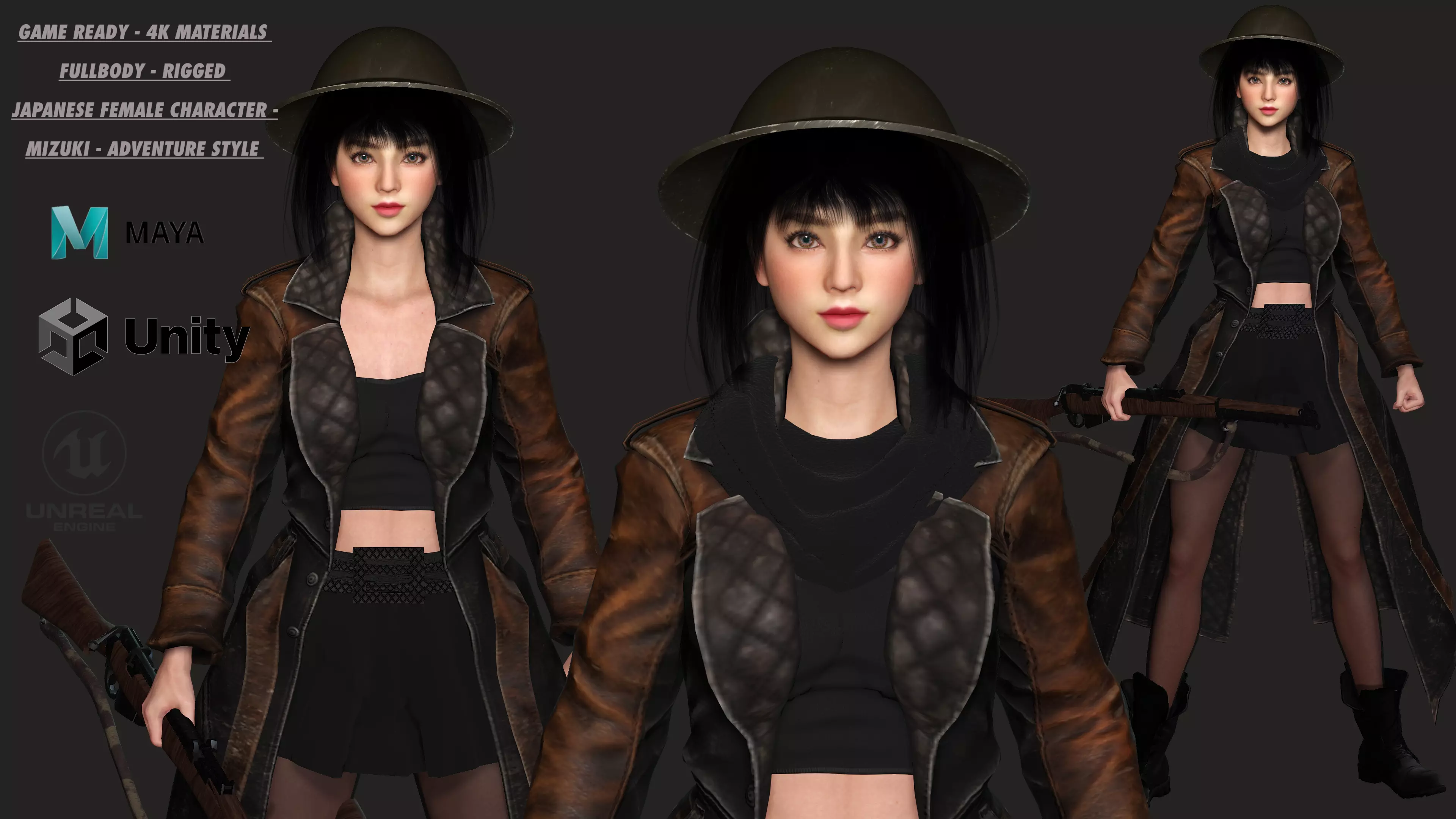 AAA 3D REALISTIC JAPANESE GIRL CHARACTER - MIZUKI THE ADVENTURER Low-poly 3D model_0