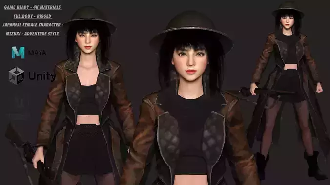 AAA 3D REALISTIC JAPANESE GIRL CHARACTER - MIZUKI THE ADVENTURER Low-poly 3D model AAA 3D REALISTIC JAPANESE GIRL CHARACTER - MIZUKI THE ADVENTURER Low-poly 3D model