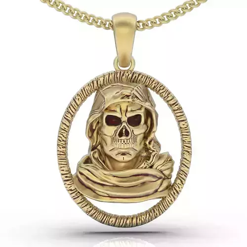 Man with skull mask pendant gold printable jewelry 3D model 