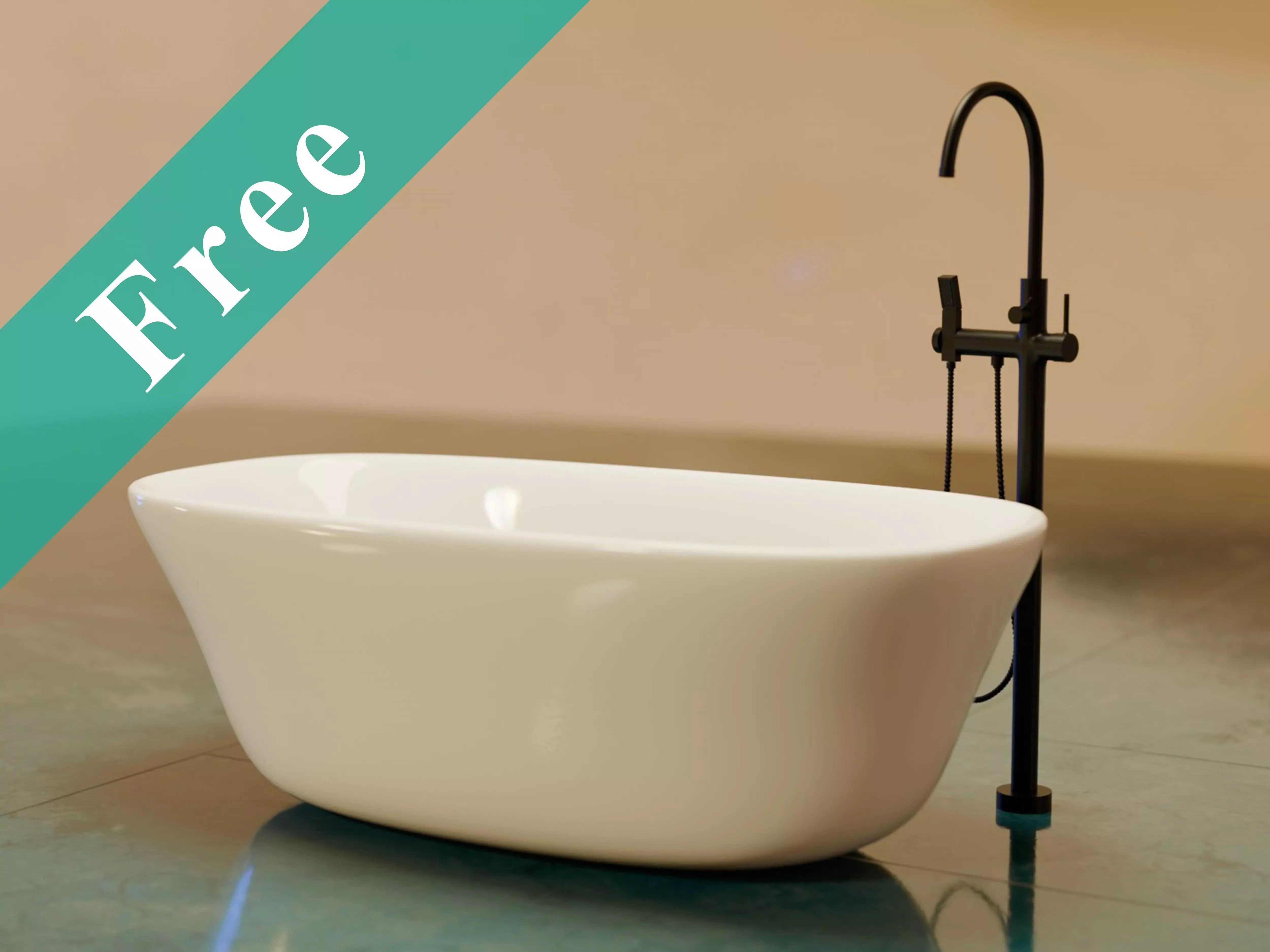 White Freestanding Bathtub with Mixer Free 3D model