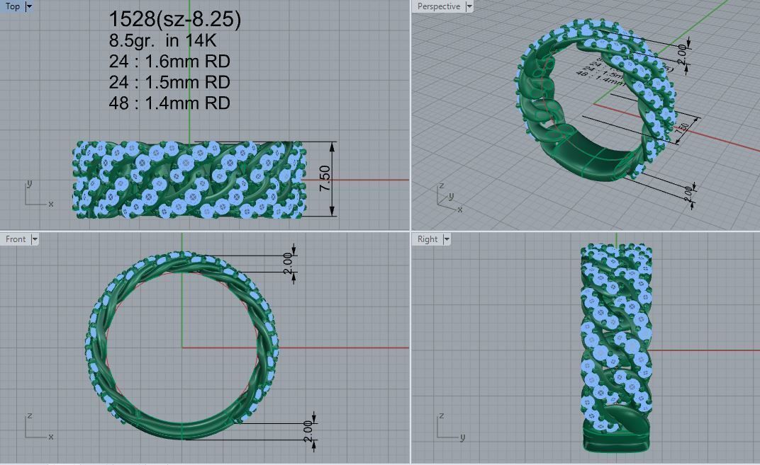 Cumin Chain Diamond Ring 1528 3D print model_4