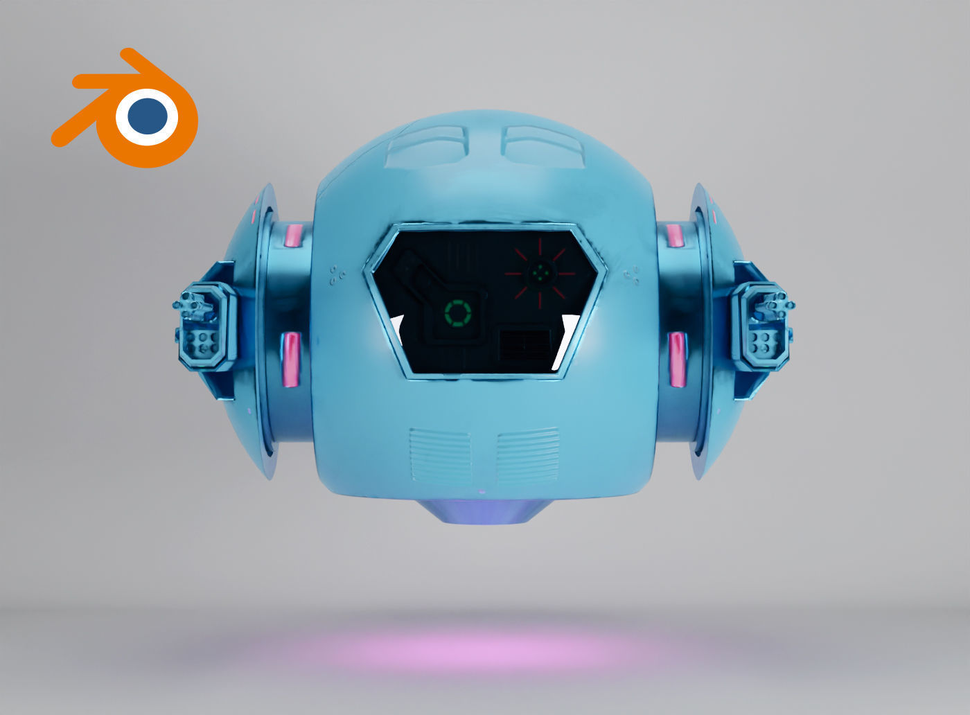 Blue Sci-fi drone with glowing pink elements 3D model_1