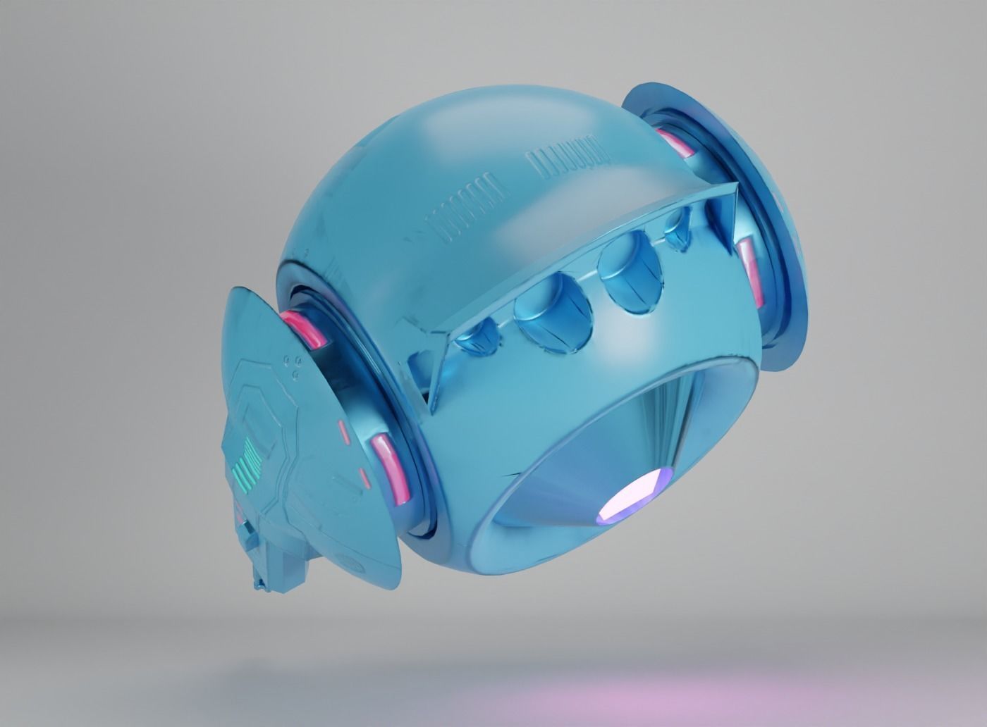 Blue Sci-fi drone with glowing pink elements 3D model_8