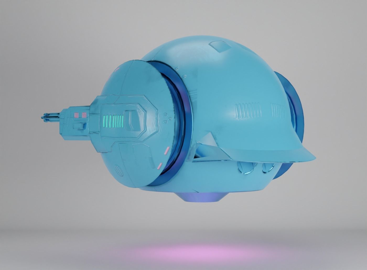 Blue Sci-fi drone with glowing pink elements 3D model_9