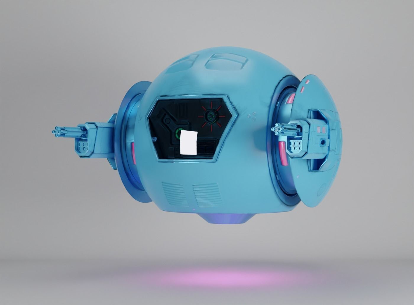 Blue Sci-fi drone with glowing pink elements 3D model_7