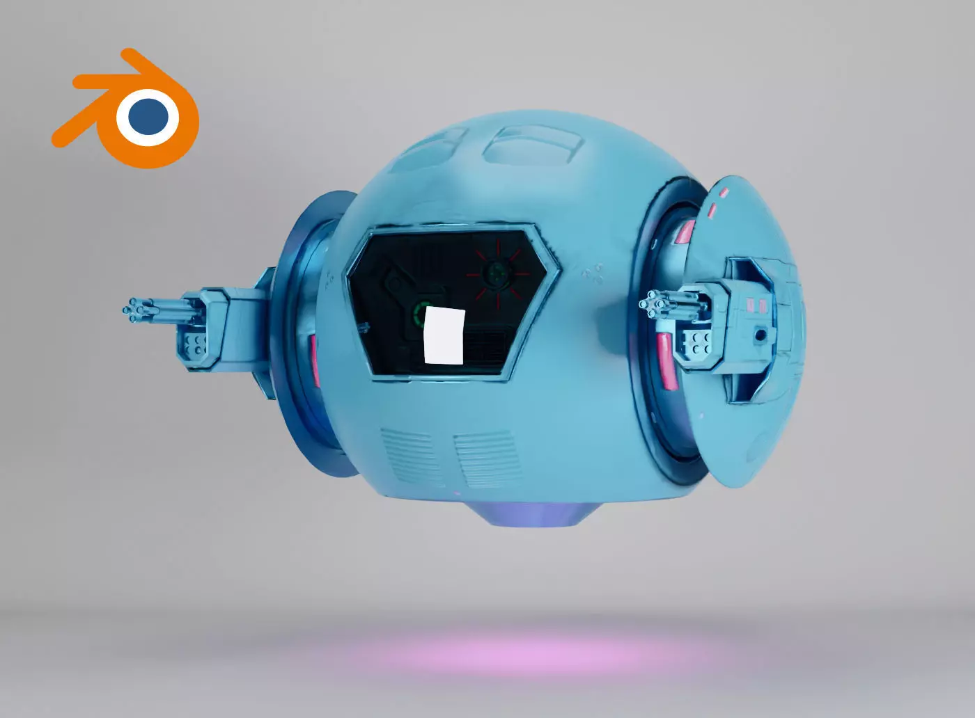 Blue Sci-fi drone with glowing pink elements 3D model_0