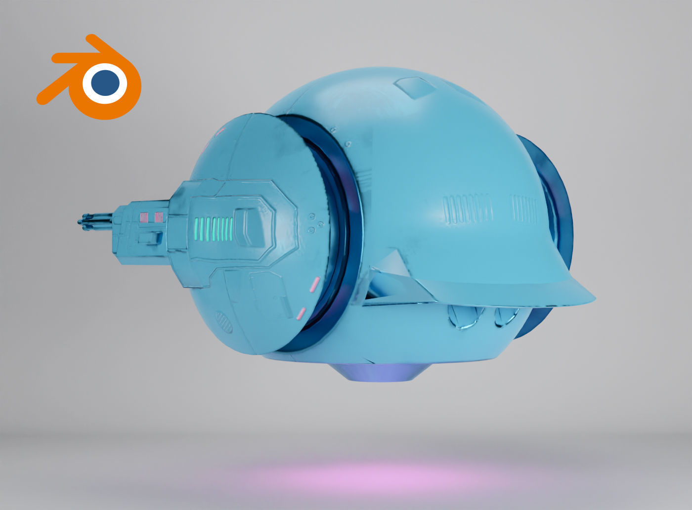 Blue Sci-fi drone with glowing pink elements 3D model_2