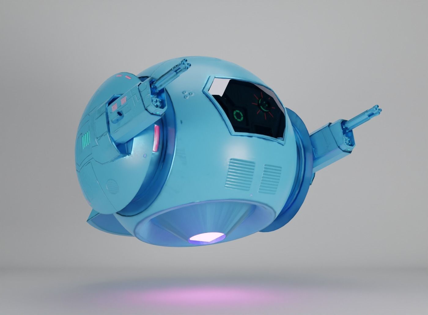 Blue Sci-fi drone with glowing pink elements 3D model_6