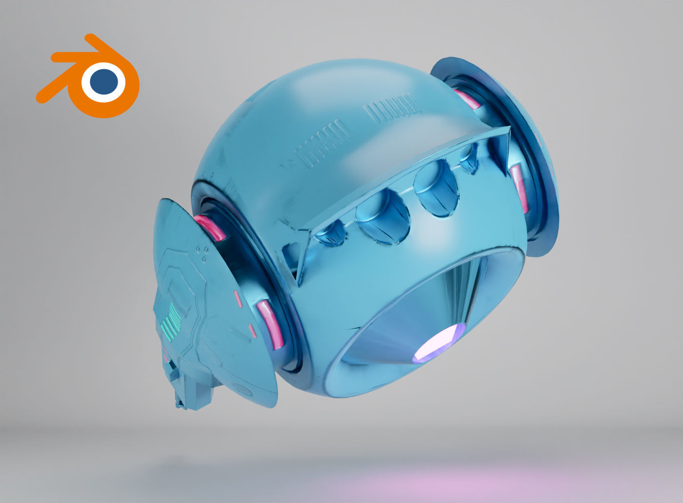 Blue Sci-fi drone with glowing pink elements 3D model_3