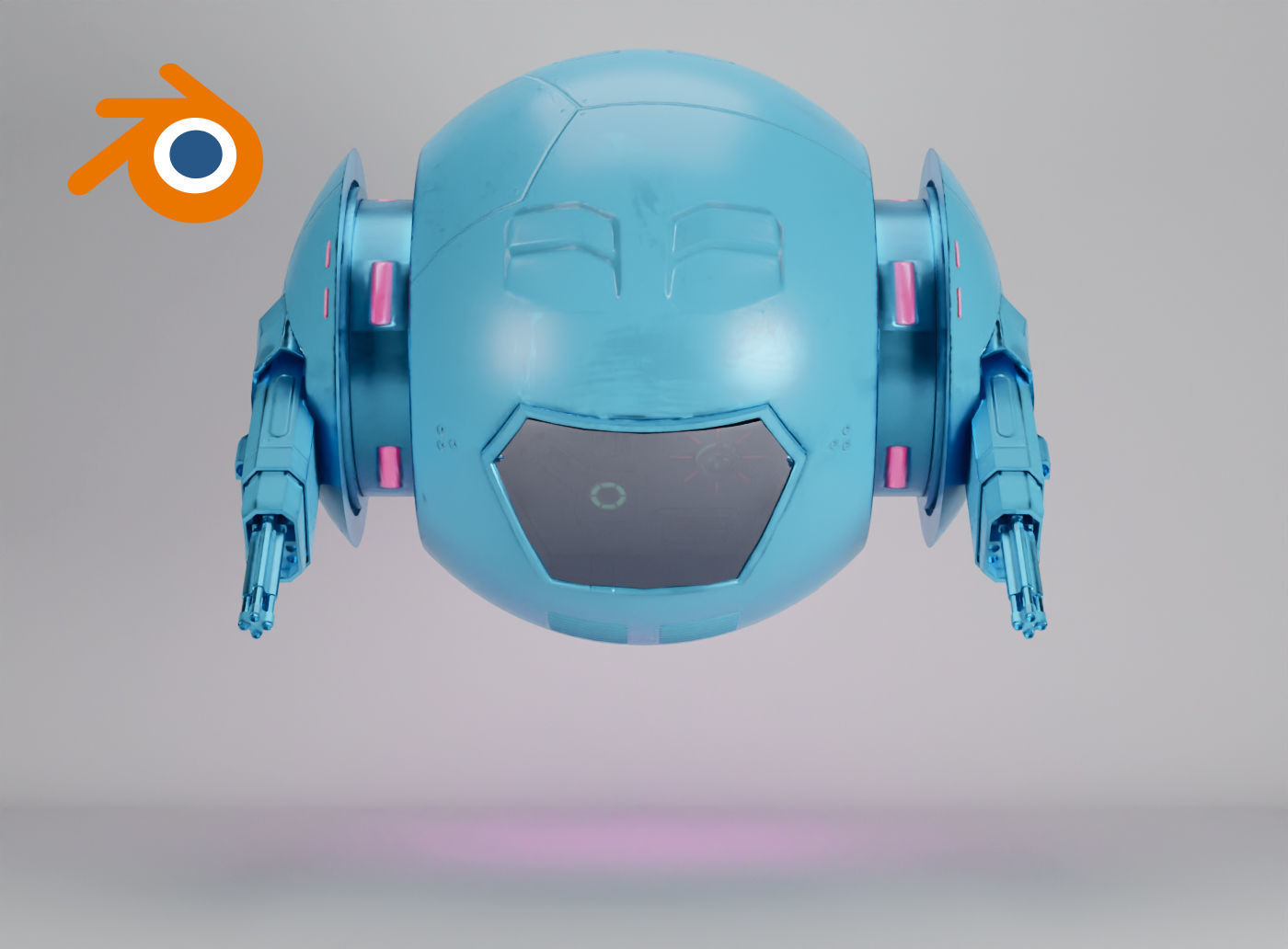 Blue Sci-fi drone with glowing pink elements 3D model_5