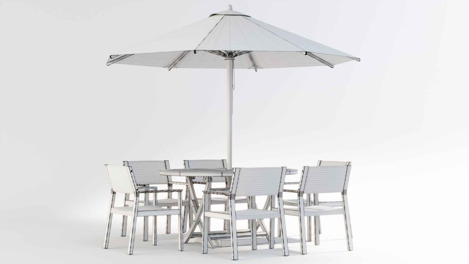 3D model Outdoor dining set with parasol 3D model_11