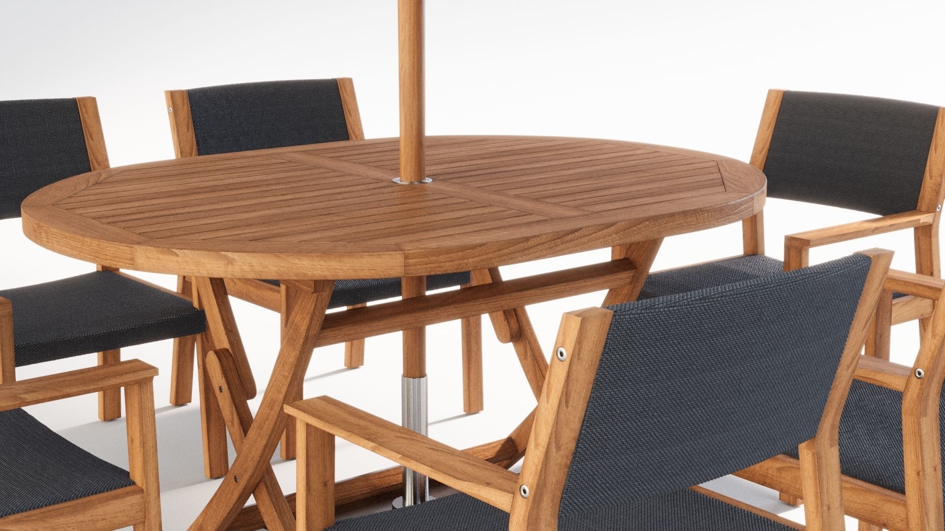 3D model Outdoor dining set with parasol 3D model_3