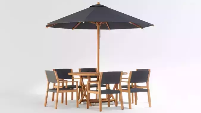 3D model Outdoor dining set with parasol