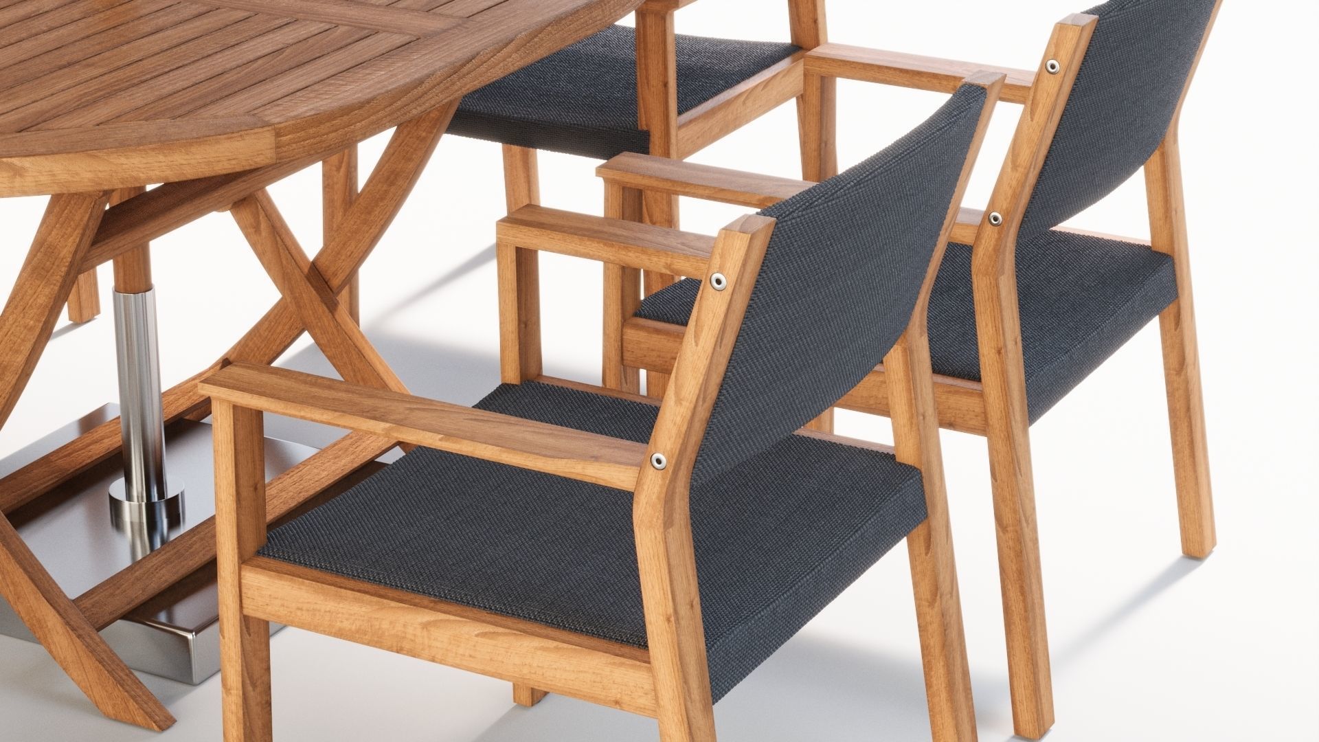 3D model Outdoor dining set with parasol 3D model_2