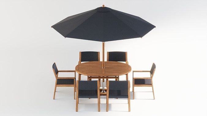 3D model Outdoor dining set with parasol 3D model 2