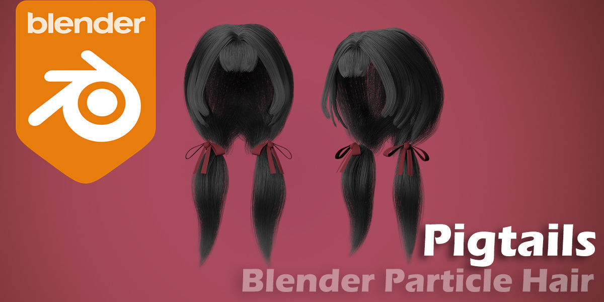 Blender Particle Hair Style Pigtails 3D model_1