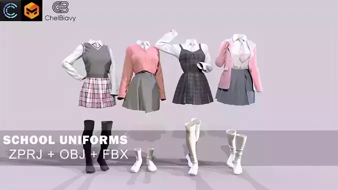 Realistic 3D Models Of School Uniforms
