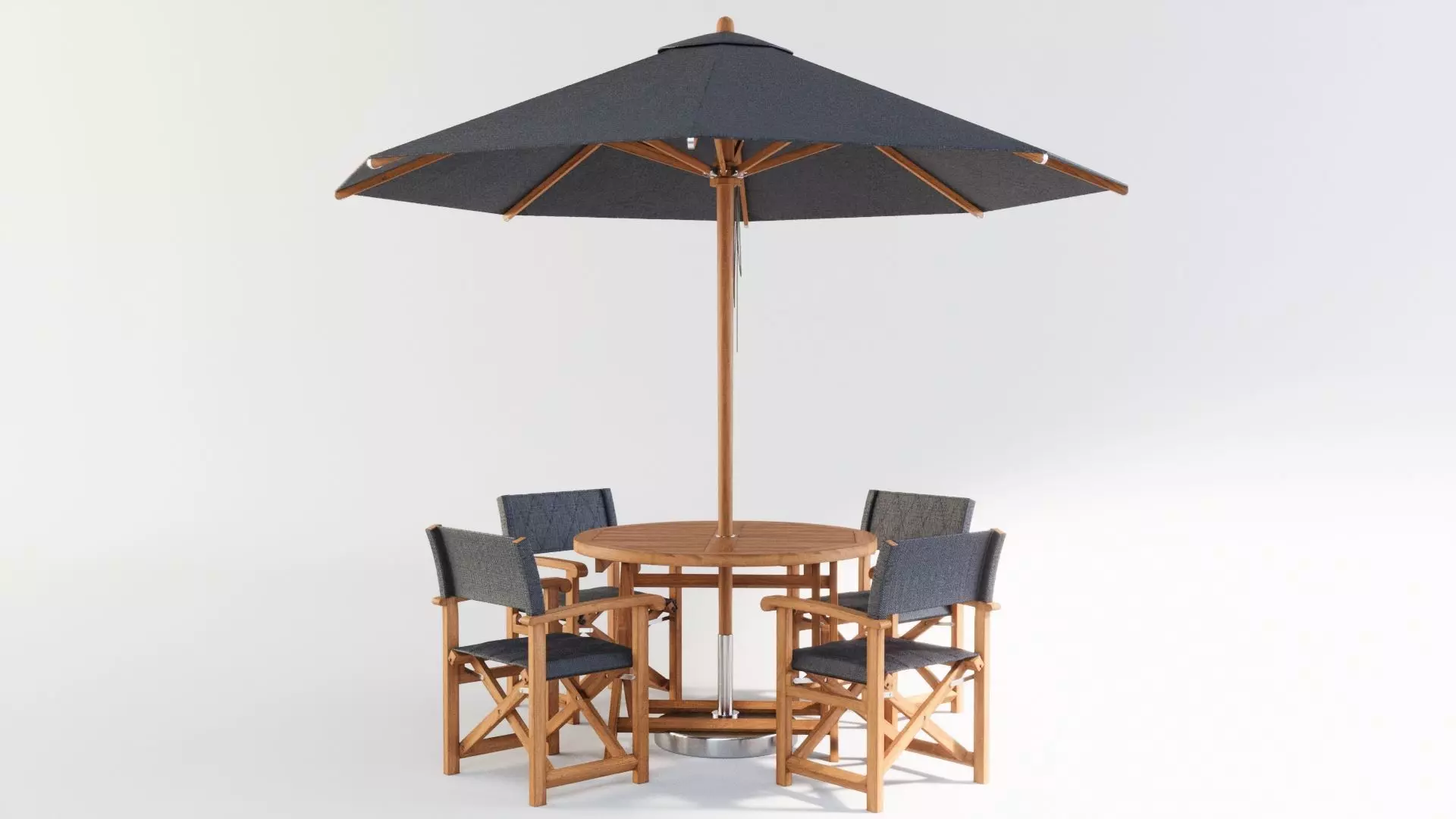 Dining set with 4 director chairs and parasol 3D model 3D model