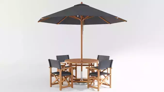 Dining set with 4 director chairs and parasol 3D model