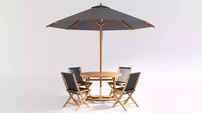 3D Dining set with 4 Rope Chairs and parasol model