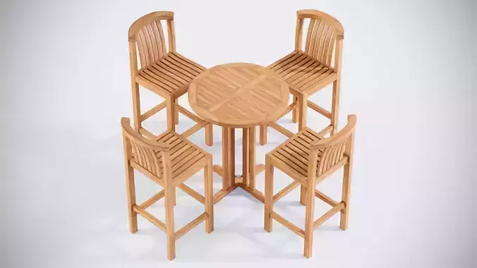 Round Bar Table and 4 Club Bar Chairs 3D