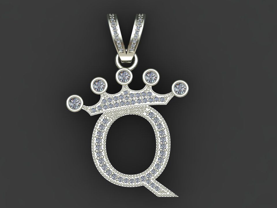 Q letter pendant 3D print model_16