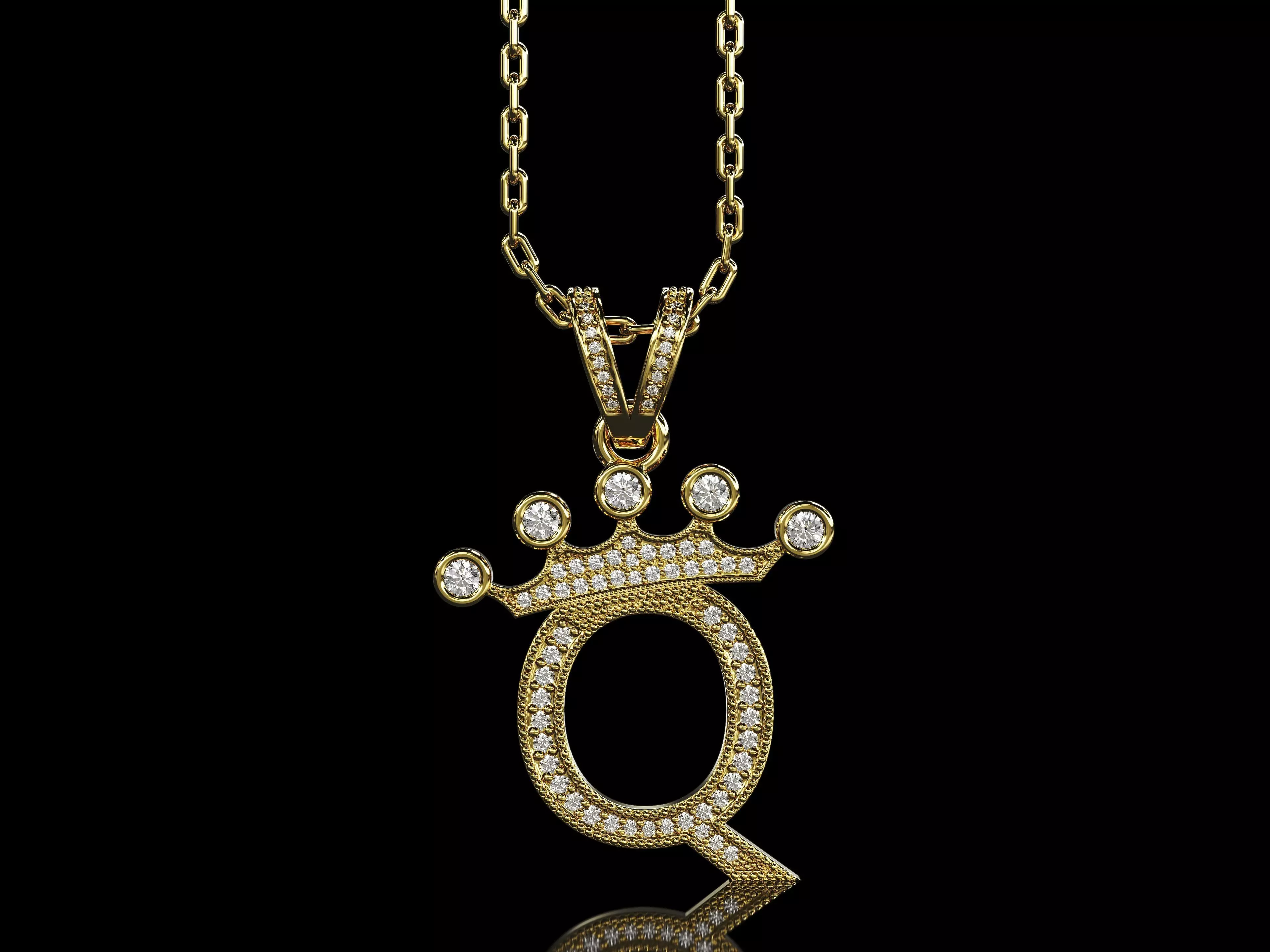 Q letter pendant 3D print model_0