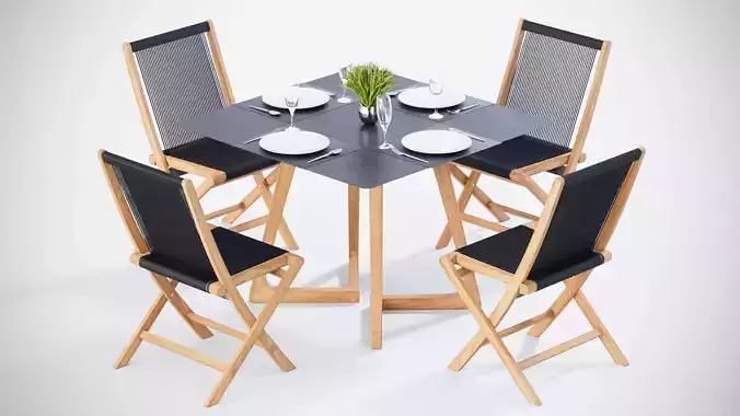 3D Dining table with 4 Rope chairs model