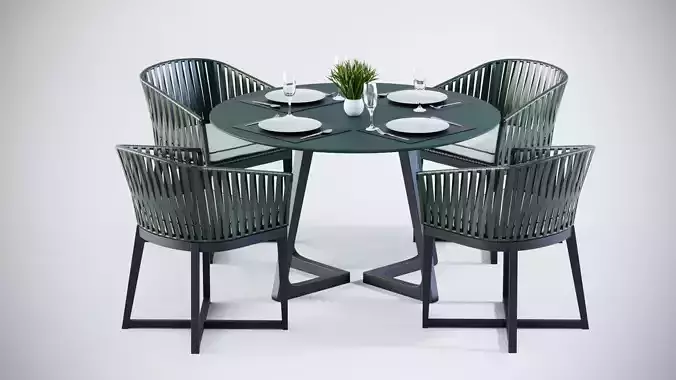 3D Rounded table and 4 rope chairs