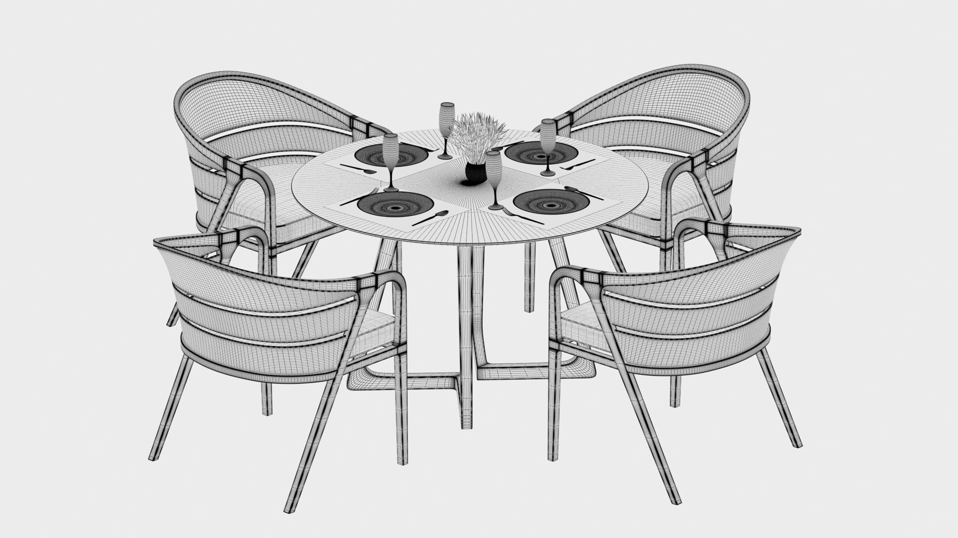 3D Dining table with 4 chairs model 3D model_9