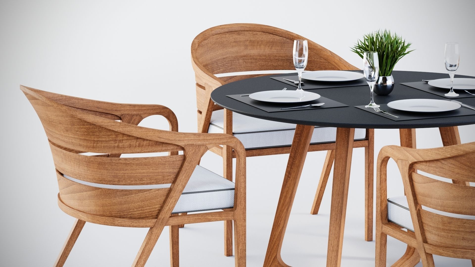 3D Dining table with 4 chairs model 3D model_3