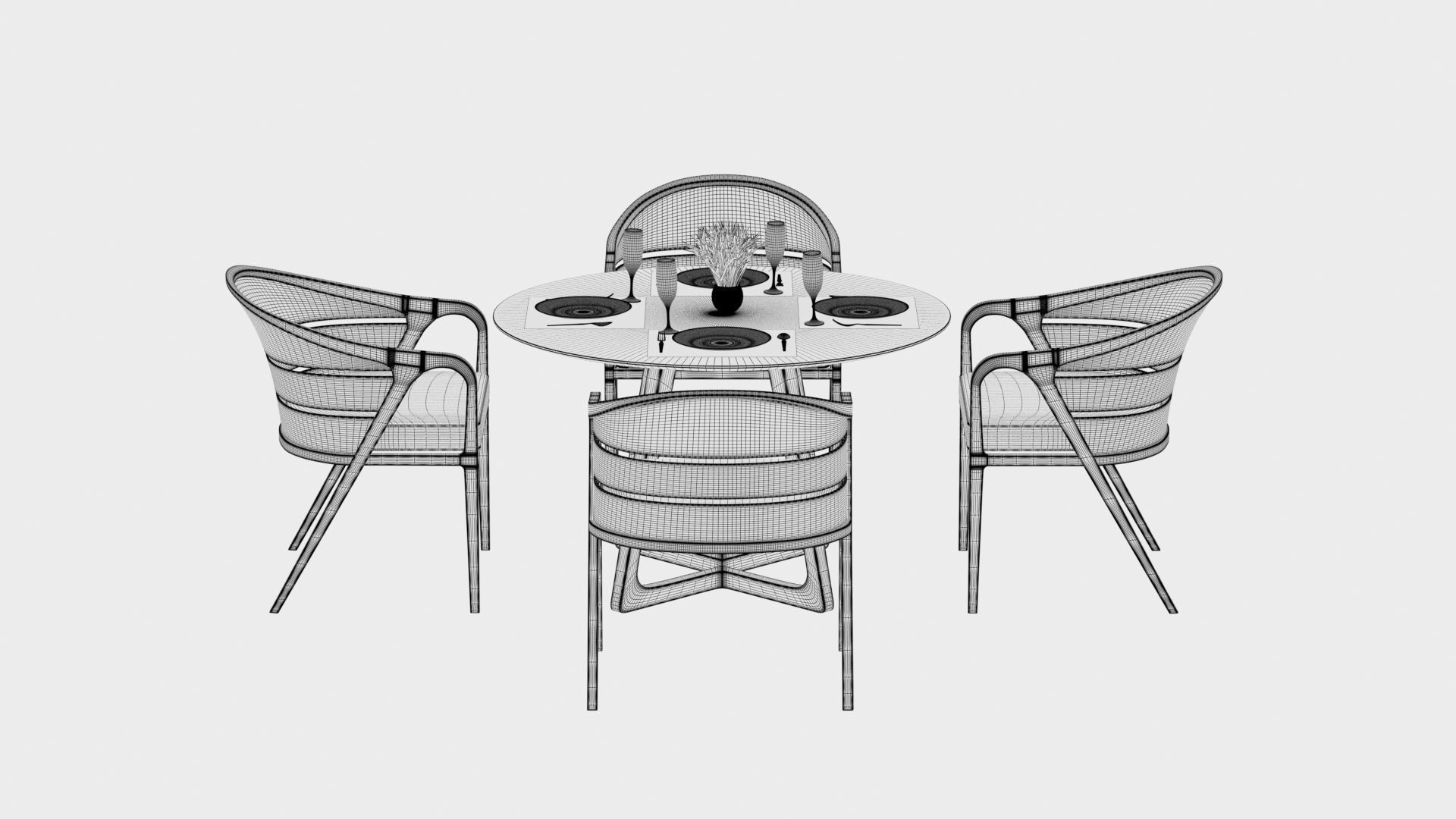 3D Dining table with 4 chairs model 3D model_5