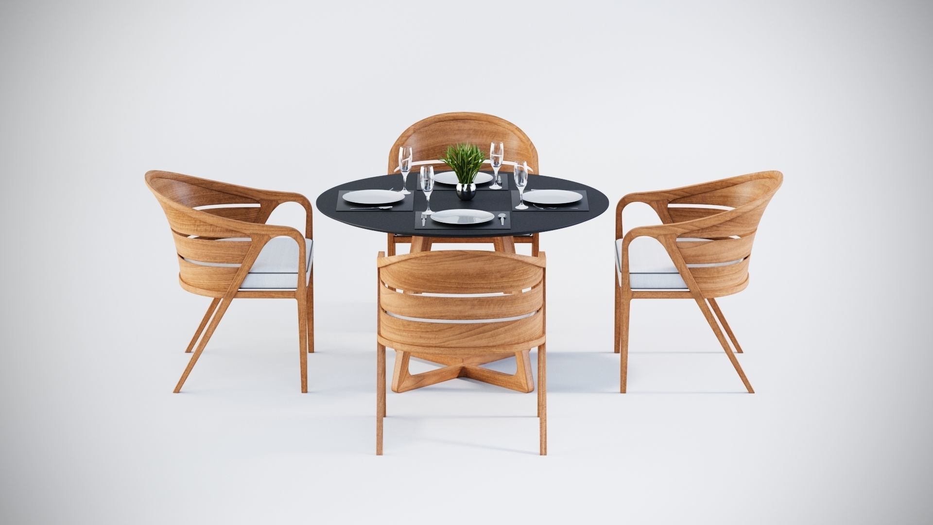 3D Dining table with 4 chairs model 3D model_1