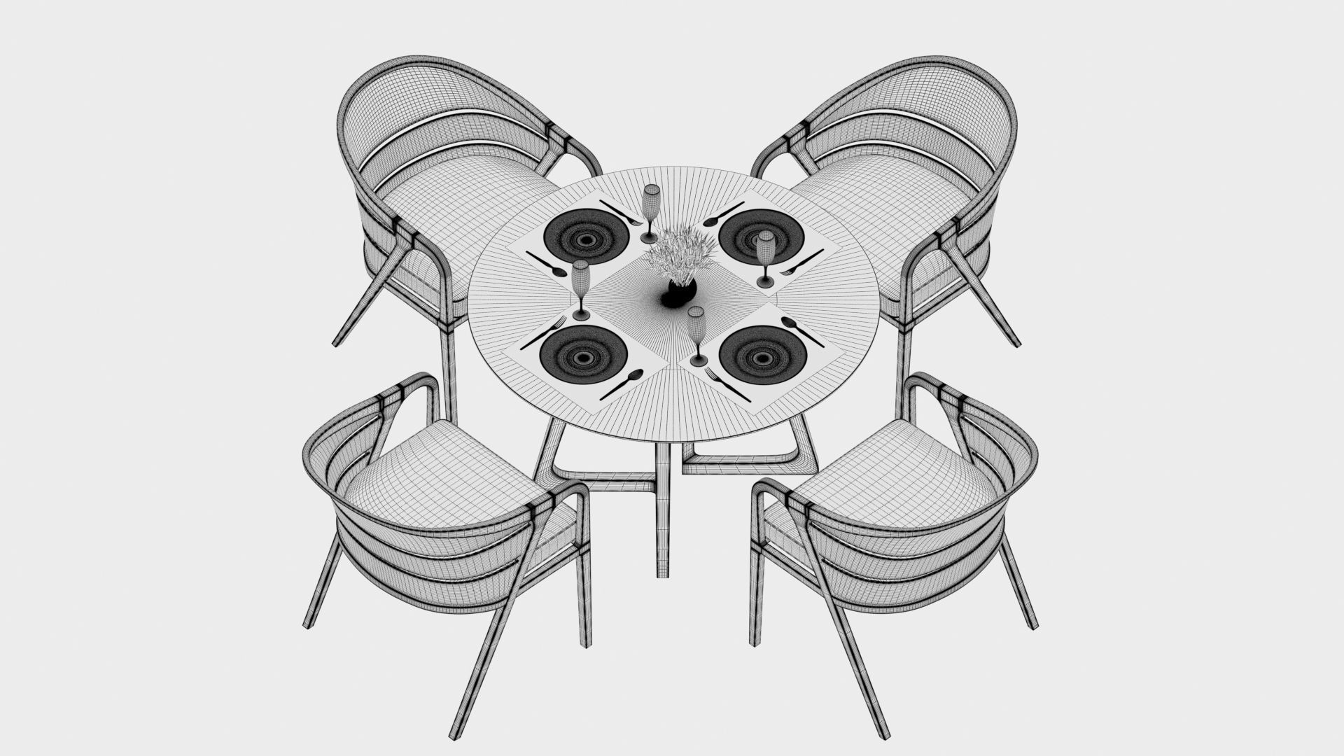 3D Dining table with 4 chairs model 3D model_6