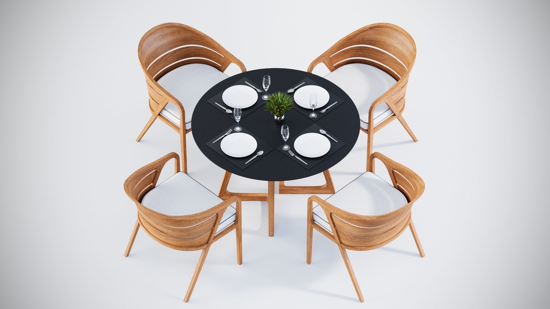 3D Dining table with 4 chairs model 3D model_2