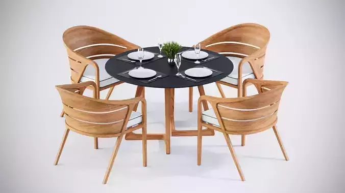 3D Dining table with 4 chairs model