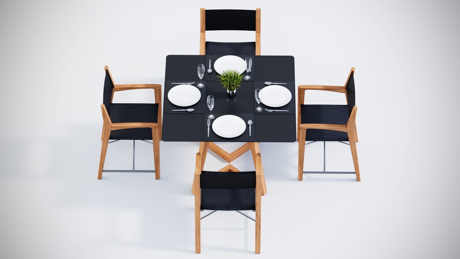 Dining square table with 4 director chairs 3D model 3D model_4