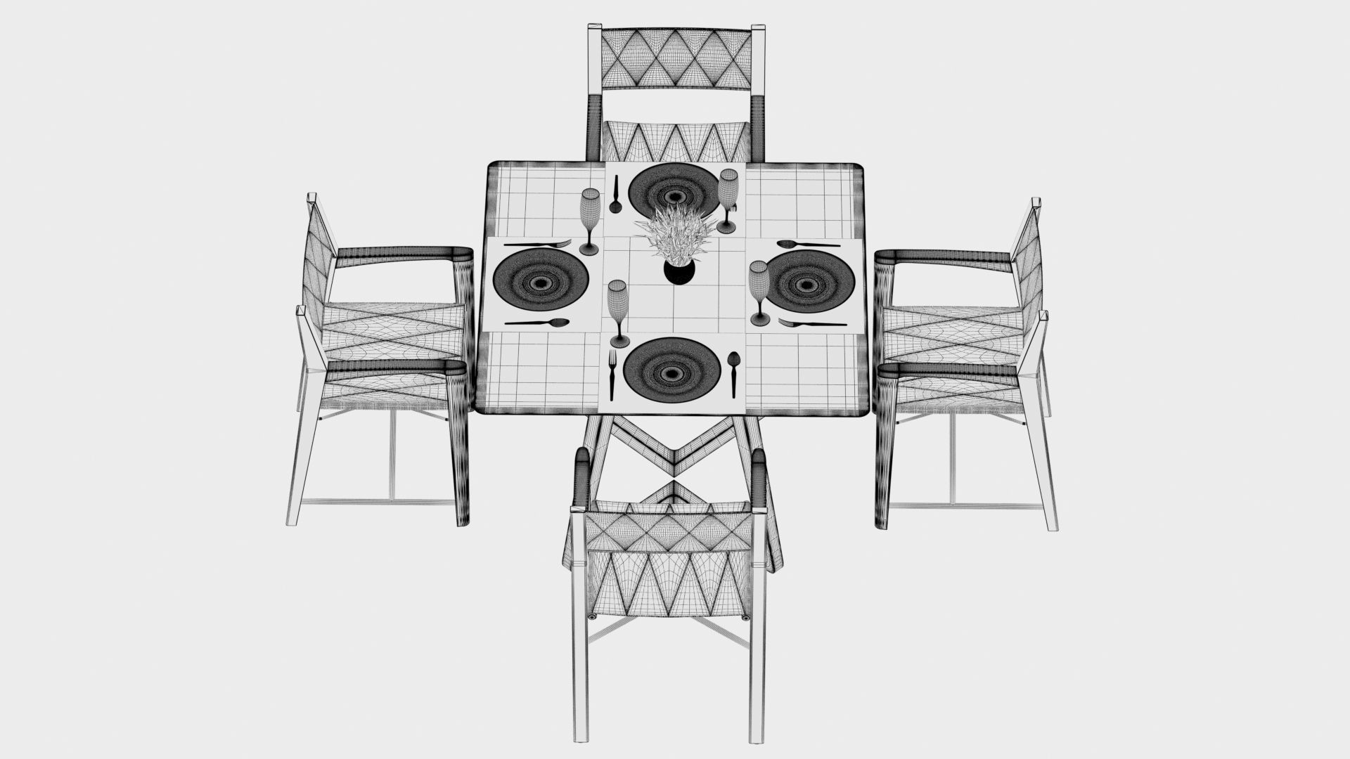 Dining square table with 4 director chairs 3D model 3D model_9