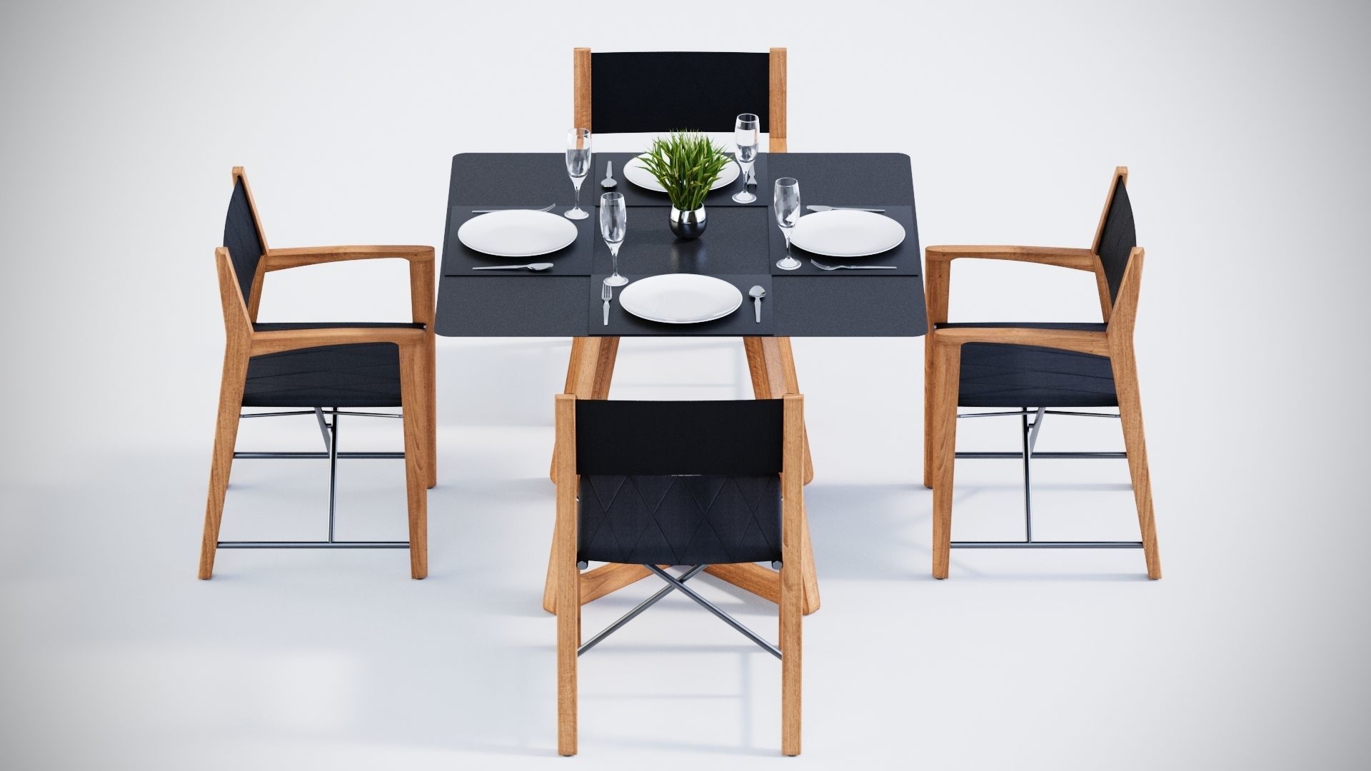 Dining square table with 4 director chairs 3D model 3D model_3