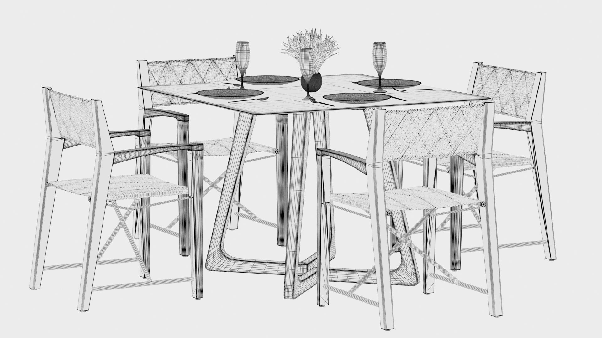 Dining square table with 4 director chairs 3D model 3D model_8