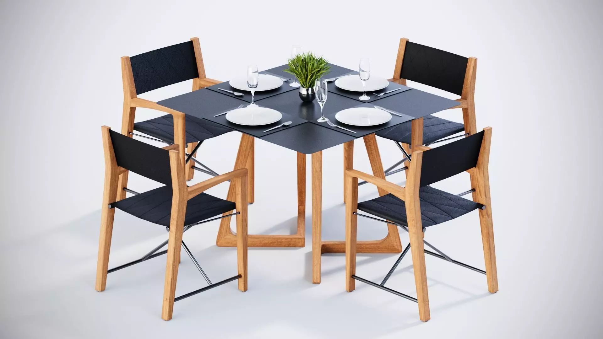 Dining square table with 4 director chairs 3D model 3D model_0